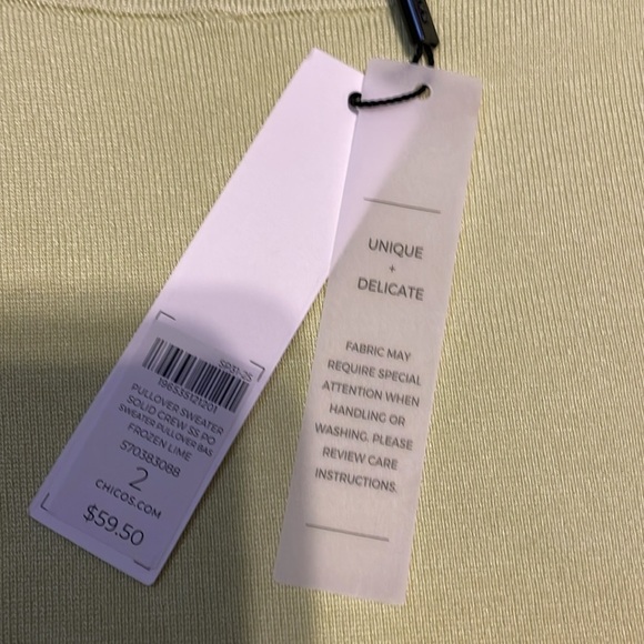 Chicos women’s large 12 sweater top Light Green Short Sleeve crew knit NWT - Picture 6 of 9